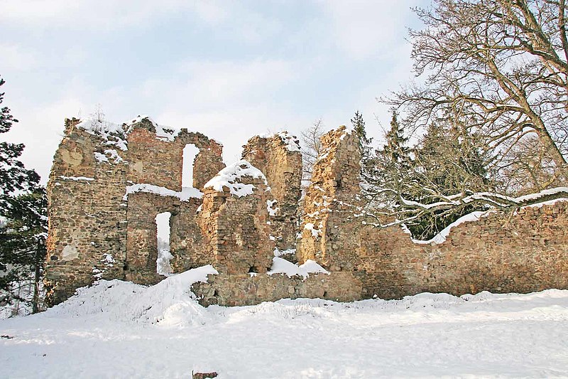 Zříceniny hradu Žumberk v zimě, okres Chrudim. Autor: Pavel Voženílek, licence BY-SA 3.0. Zdroj: Wikimedia Commons