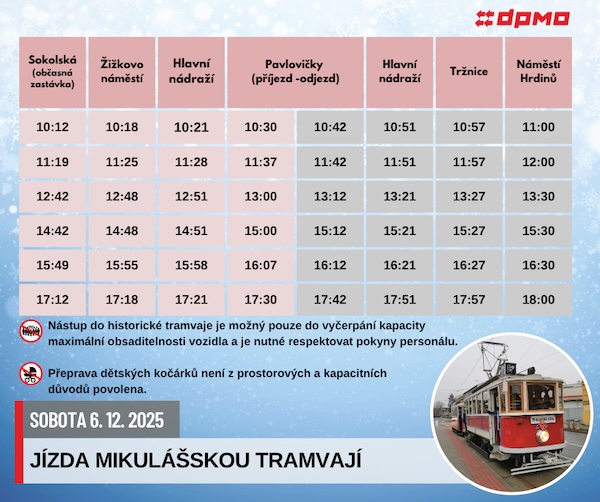 Jízdní řád Mikulášské tramvaje v Olomouci 