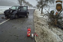 Řidič havaroval v Hlinsku do stromu, ten se nárazem zlomil