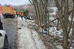 Náraz do stromu i převrácené auto. Hasiči dopoledne řešili dvě vážné nehody