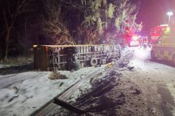 Vážná nehoda na Havlíčkobrodsku. Kamion narazil do auta a pak do stromu, pro řidiče letěl vrtulník