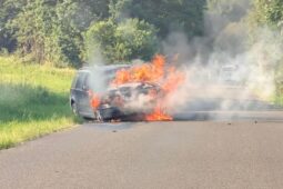 FOTO: Auto u Českého Dubu zachvátily plameny. Řidič stihl včas utéct