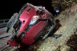 Auto v Polichně skončilo na střeše. Zraněnému řidiči pomáhali hasiči