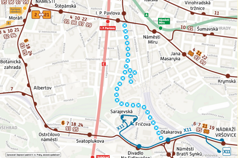 Tramvaje mezi I. P. Pavlova a Otakarovou nejezdí. Výluka potrvá do nedělní půlnoci